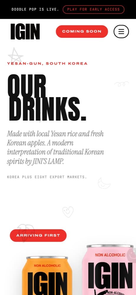 IGIN USA drinks page on mobile
